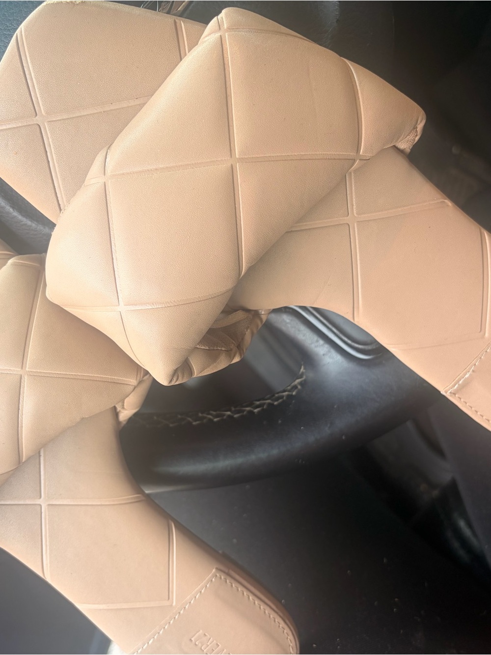 Beige Quilted Women's Slide Sandals